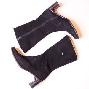 Aquatalia Black Suede Square Toe Heeled Boots Sz 6.5